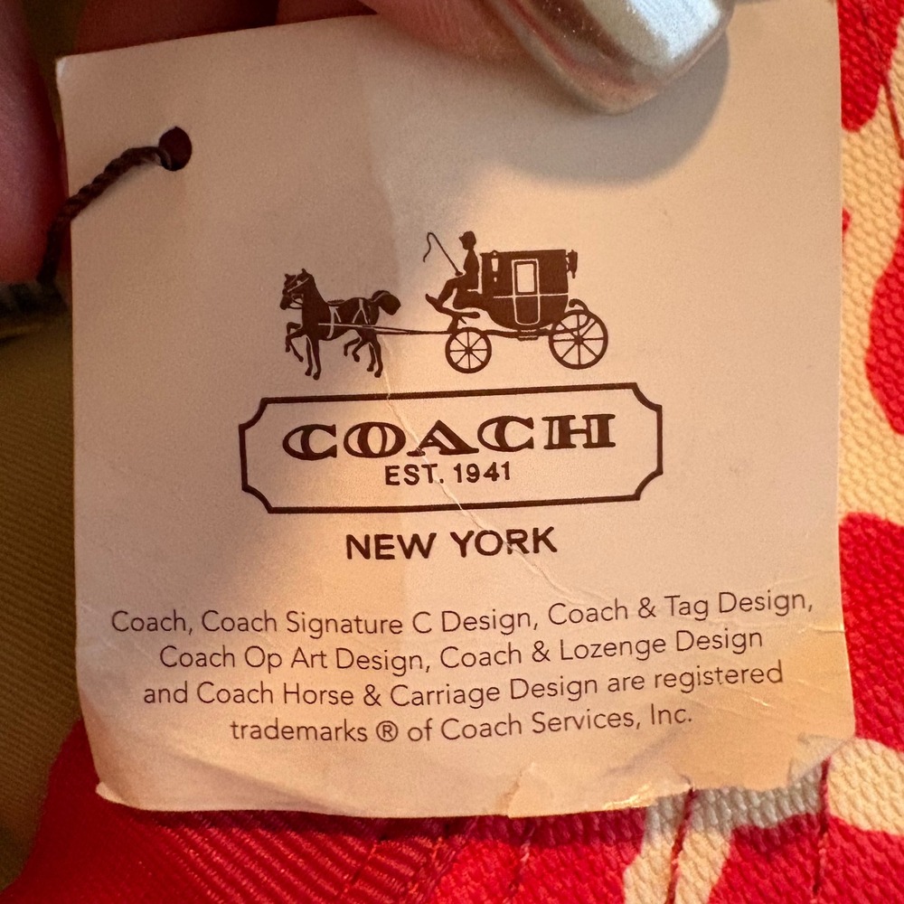 Coach Hat Women Red White Diamond Lozenge Print Cotton Sun F84246 Size XS/S NWT - Picture 7 of 15